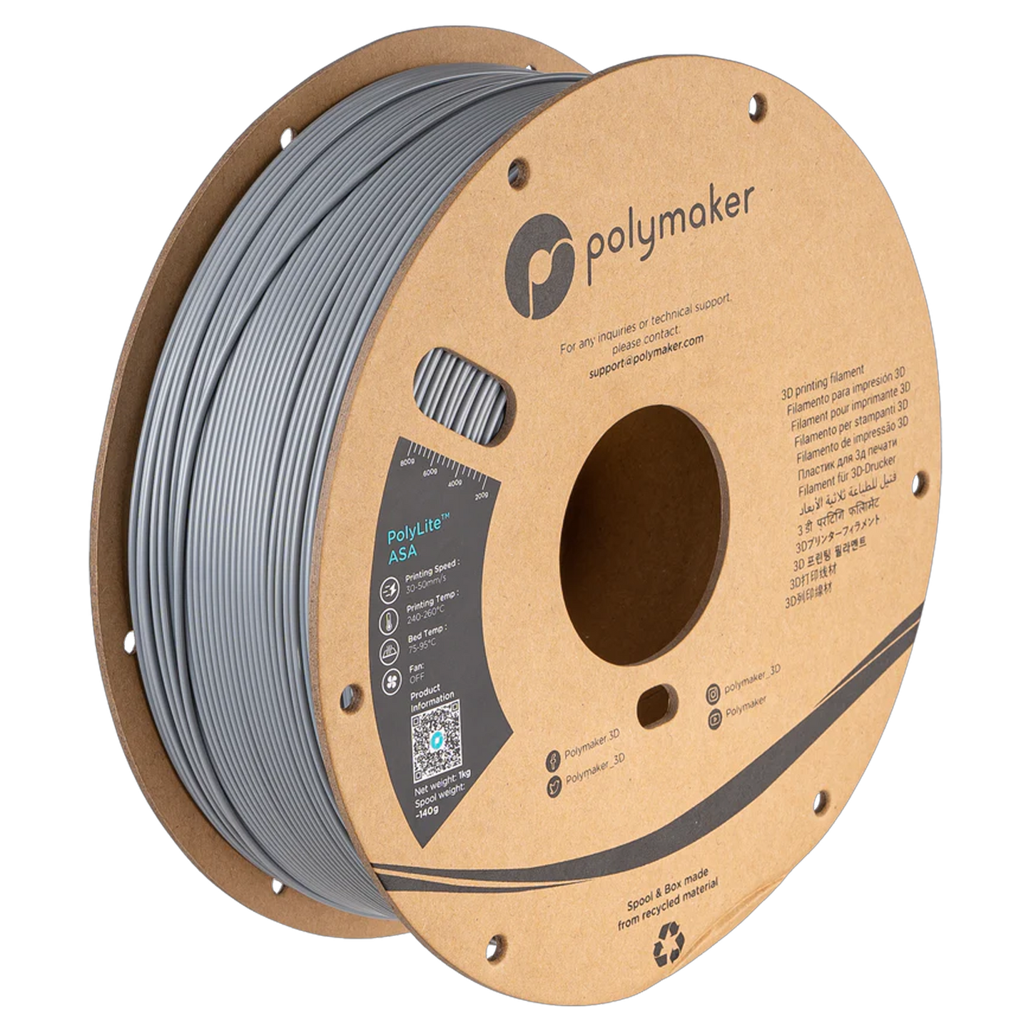 Filament Polymaker PolyLite ASA 1,75mm 1kg - Grey